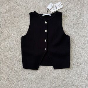 Zara Black Knit Vest with Silver Buttons